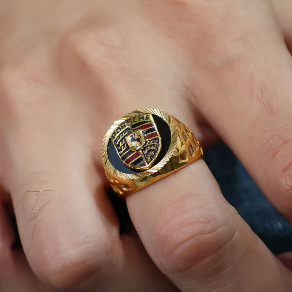 Porsche Logo Gents Gold Ring - Image 6
