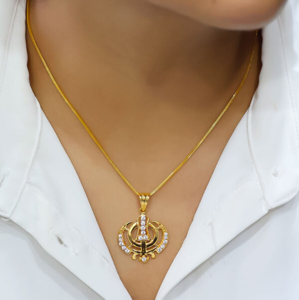 Polki Pave Solitaire Pendant, Sikh Pendant - Image 5