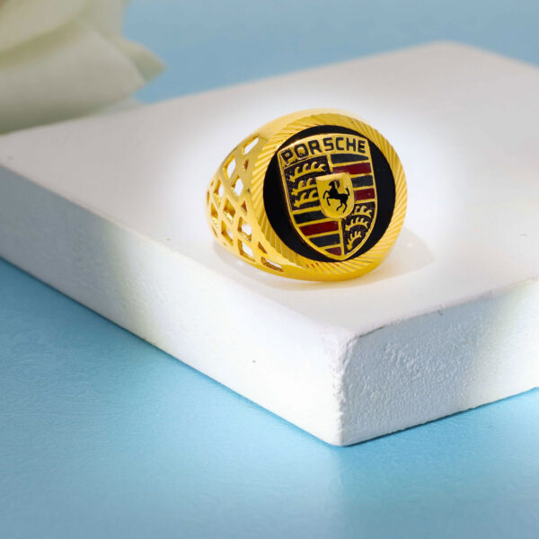 Porsche Logo Gents Gold Ring - Image 5