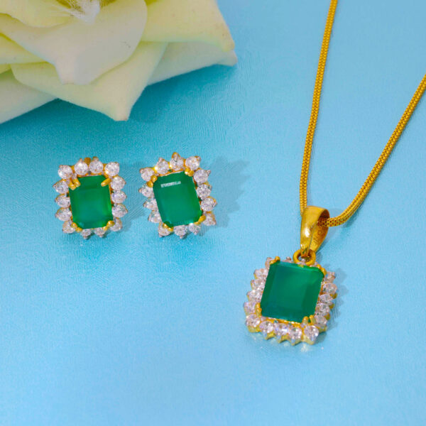 Green Emerald Stone Ladies Pendent Set - Image 7