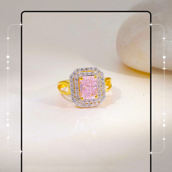Light Pink Princess Cut Stone Ring - Image 5