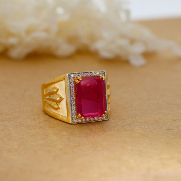 Designer Pink stone Gents Ring - Image 4