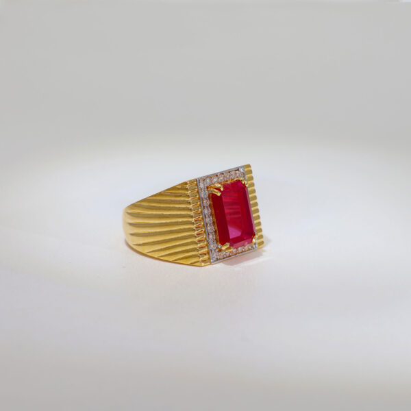Unique Pink Stone Gold Gents Ring - Image 3