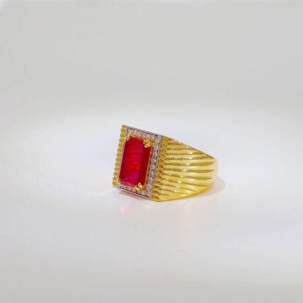 Unique Pink Stone Gold Gents Ring - Image 2