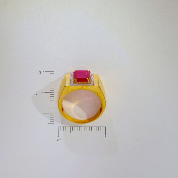 Unique Pink Stone Gold Gents Ring - Image 5