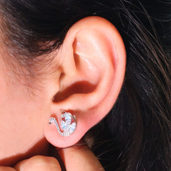 Blue Feather Swan Earrings - Image 4