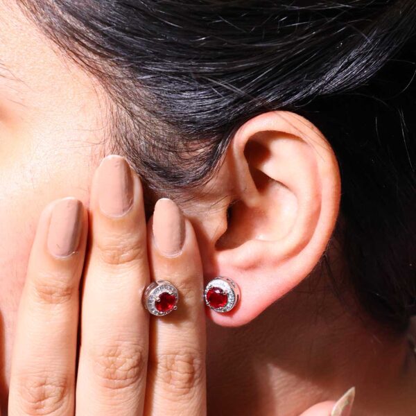 Red Ruby  Diamond Earrings - Image 4