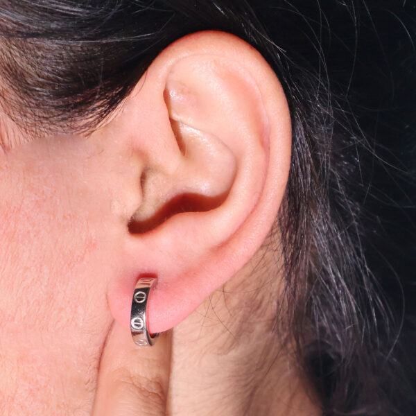 Screw Lock Silver Hoops - Image 5