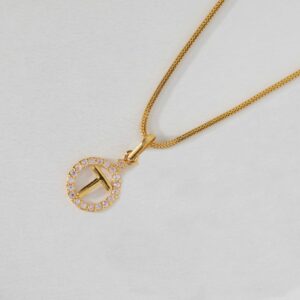 T Letter Yellow Gold Alphabet Pendant For Women