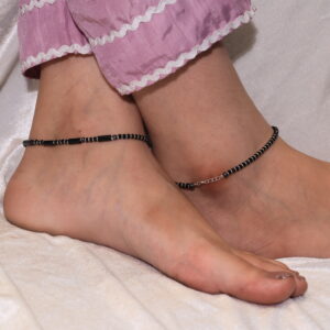 Black Beads Silver Anklet