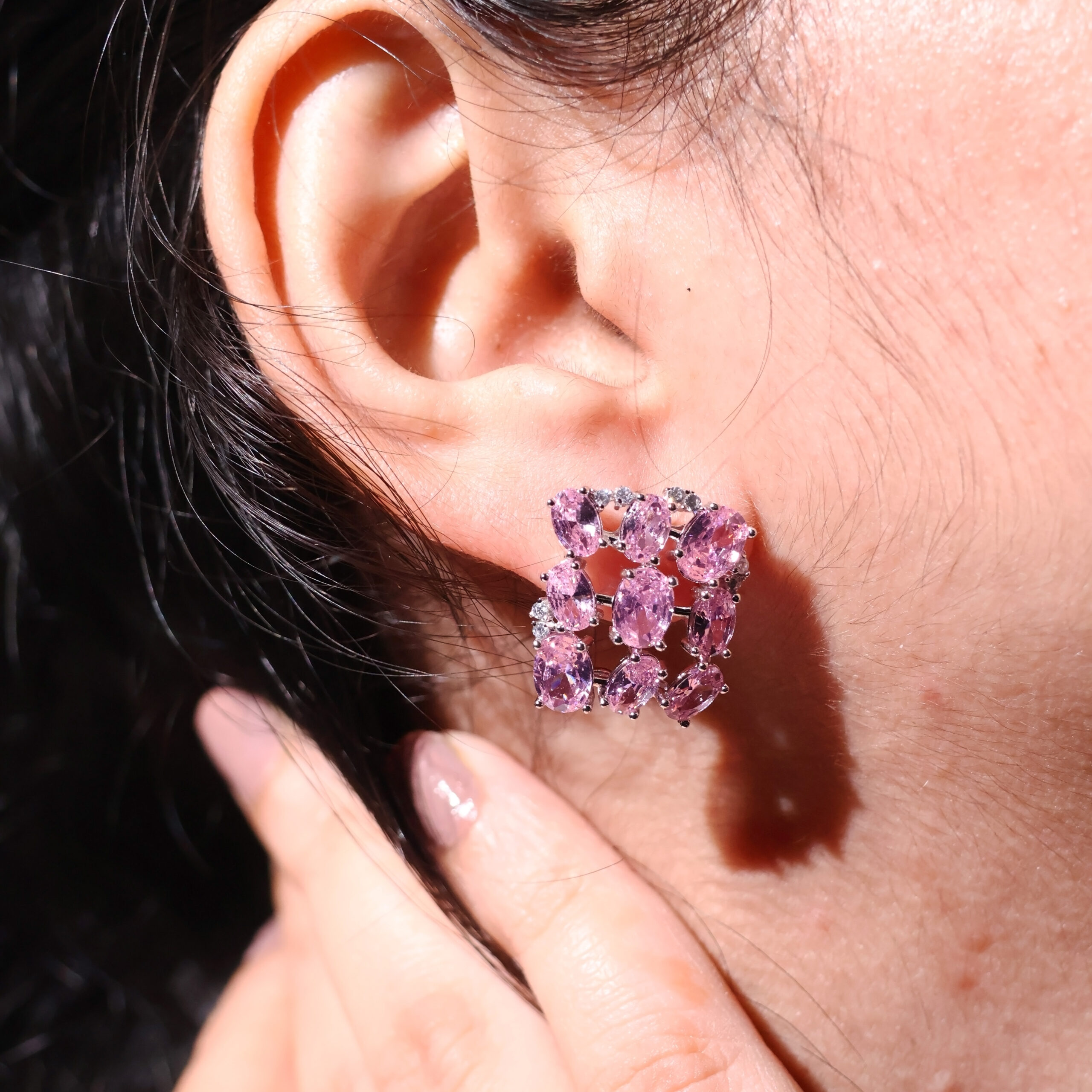 PinkVelvet Rows Rosegold Earrings - Image 4