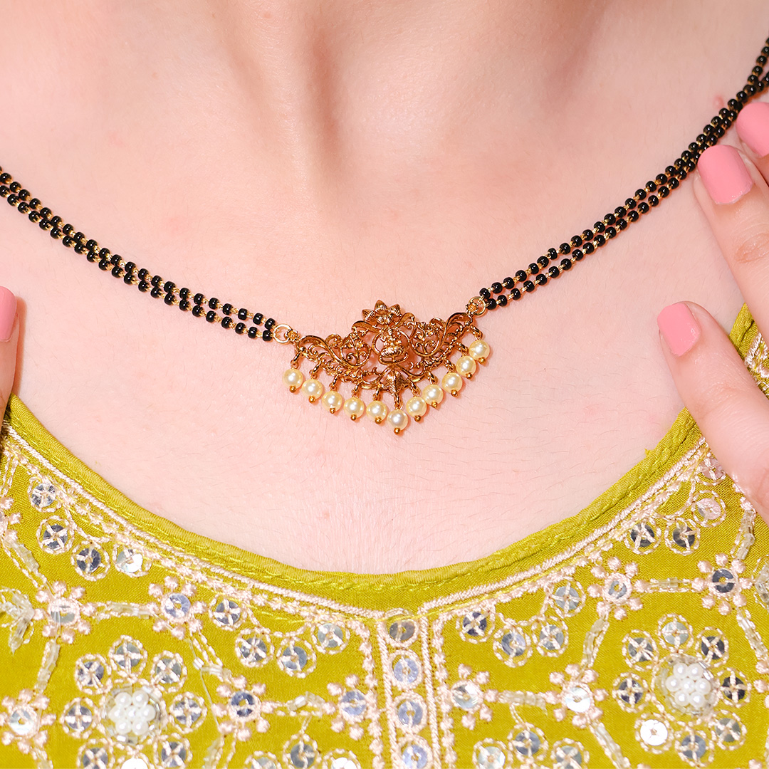 Classic Double-Line Pearl Mangalsutra Set - Image 9