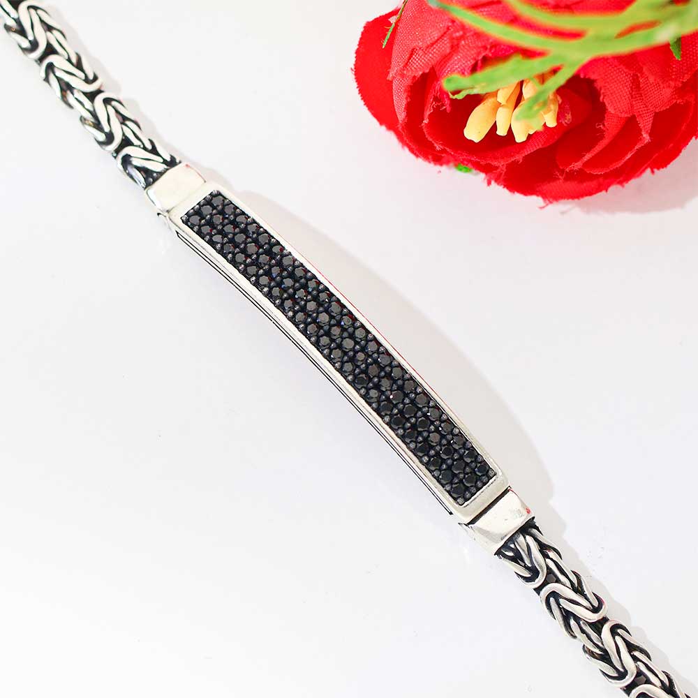 Black Stone Bar Gents Bracelet - Image 6