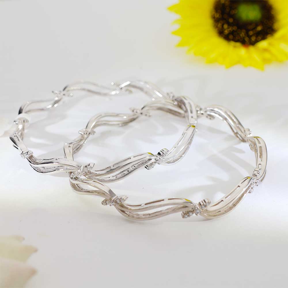 Modern Groove Silver Bangles - Image 7