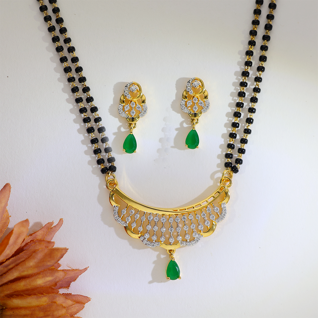 Double-Line Green Teardrop Mangalsutra - Image 7