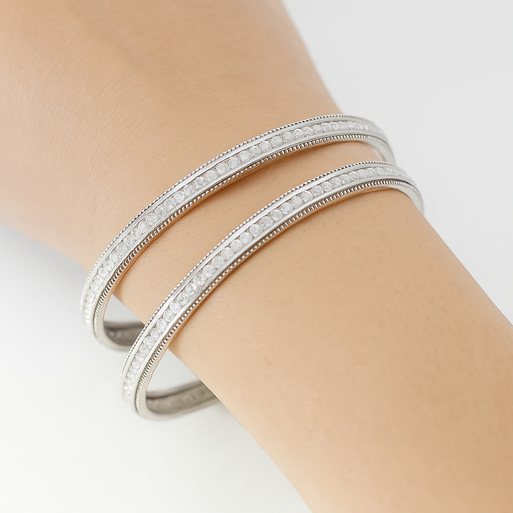 Milgrain Glow Silver Bangles
