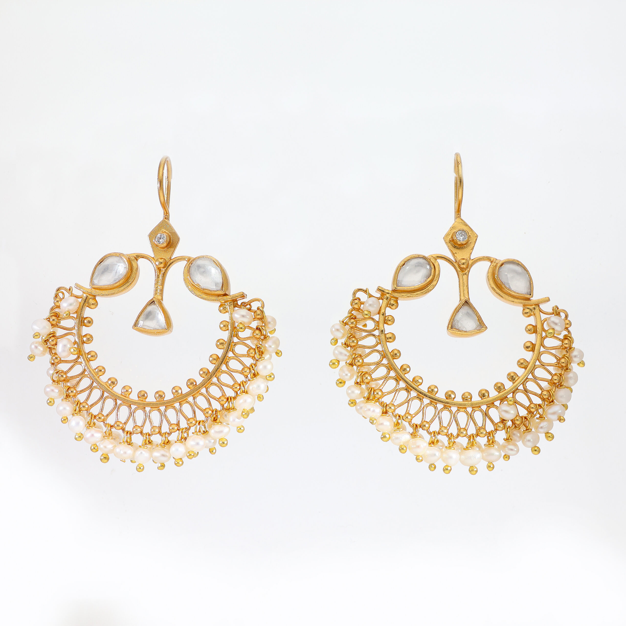 Pearl Crescent Kundan Earrings - Image 2