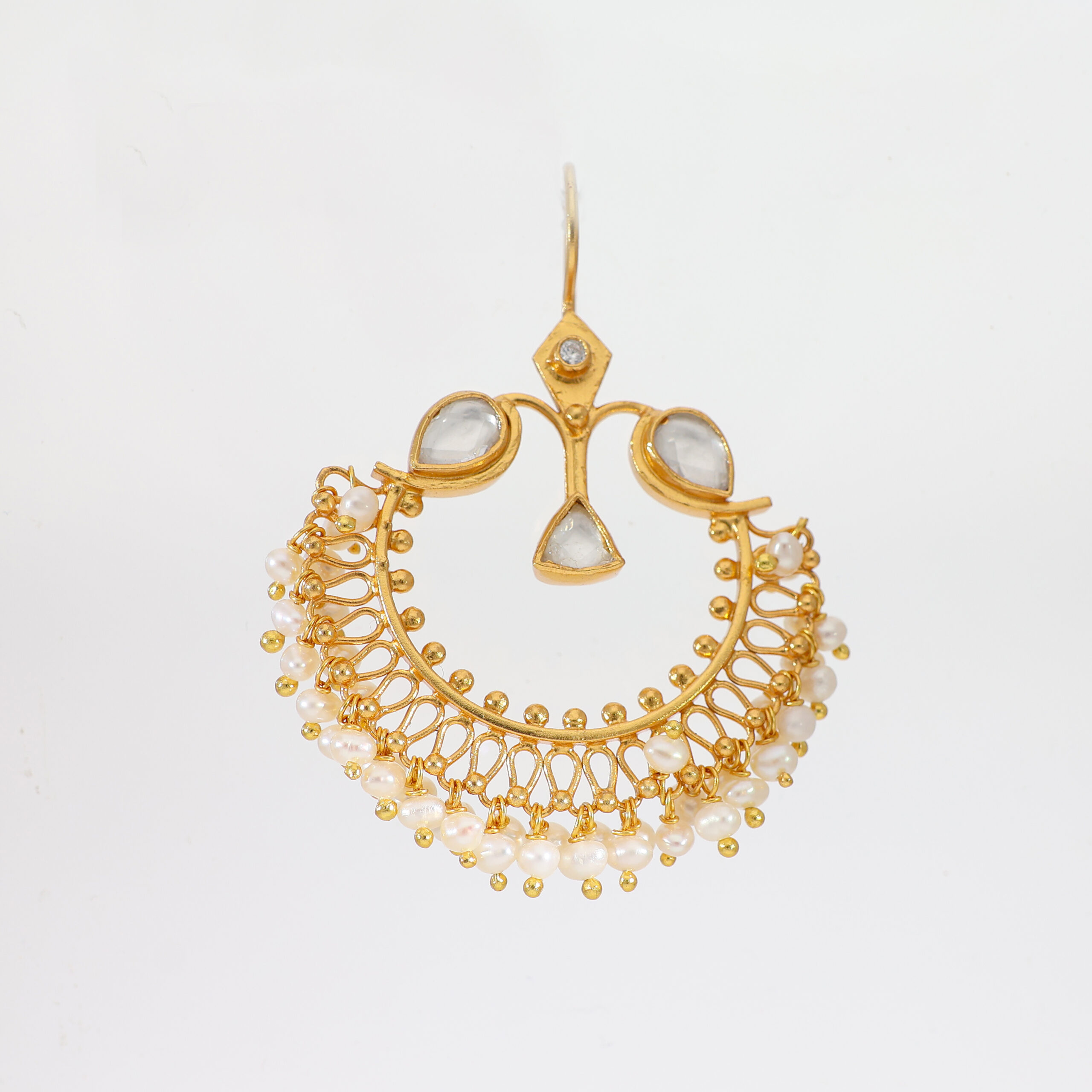 Pearl Crescent Kundan Earrings - Image 3