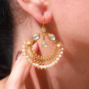 Pearl Crescent Kundan Earrings