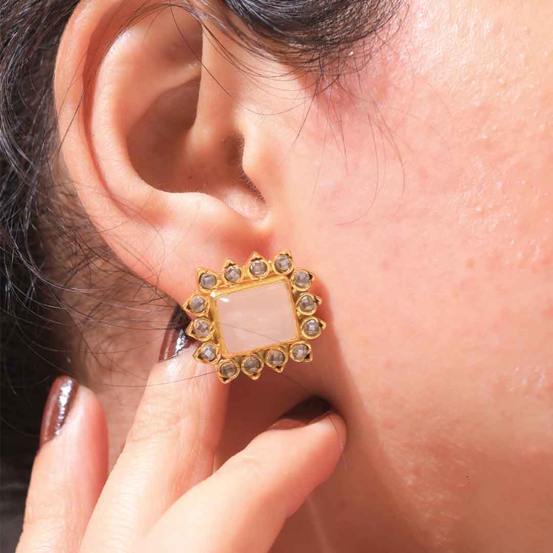 Rose Stone Square Kundan Earrings