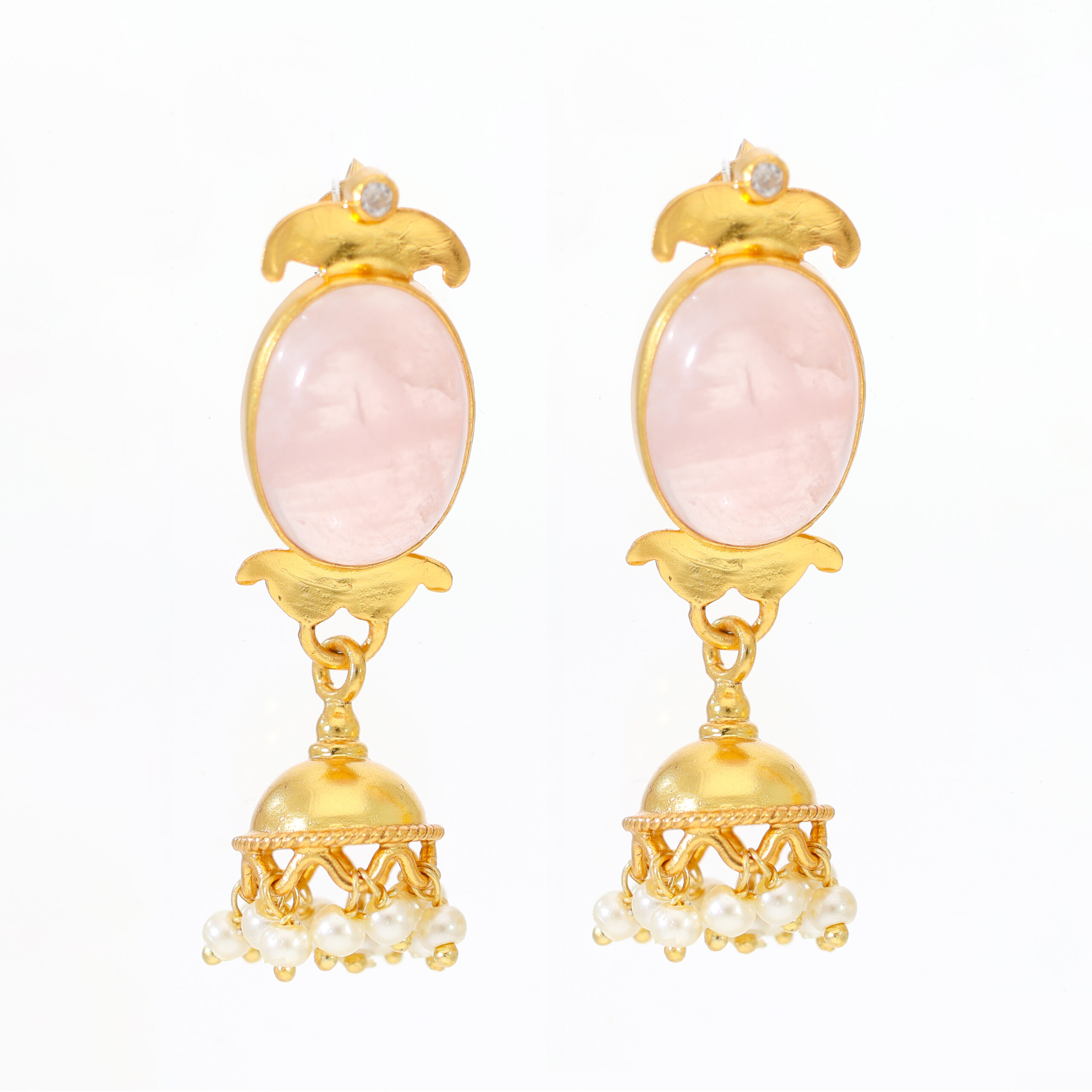 Blush Oval Jhumka Kundan Earrings - Image 2