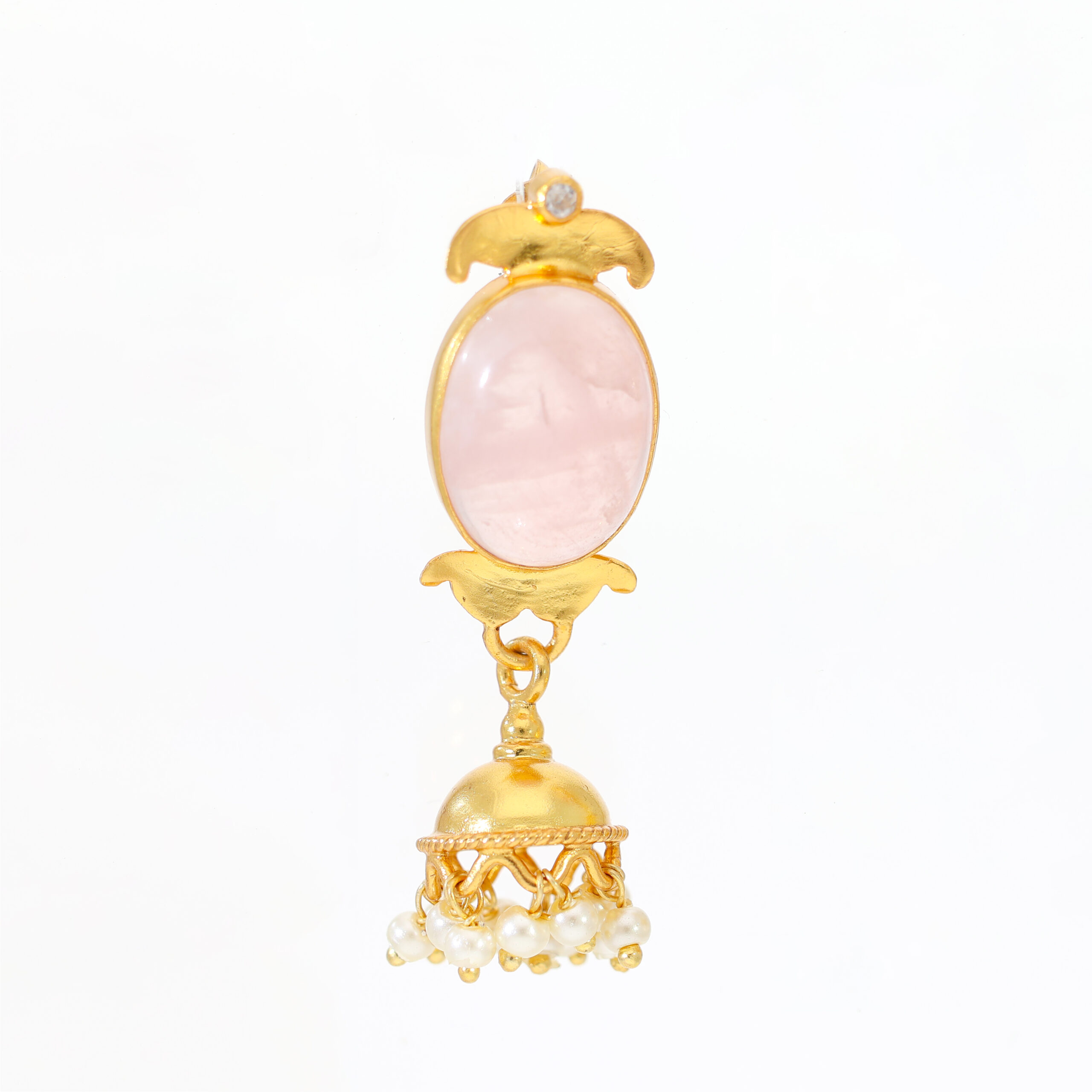 Blush Oval Jhumka Kundan Earrings - Image 3