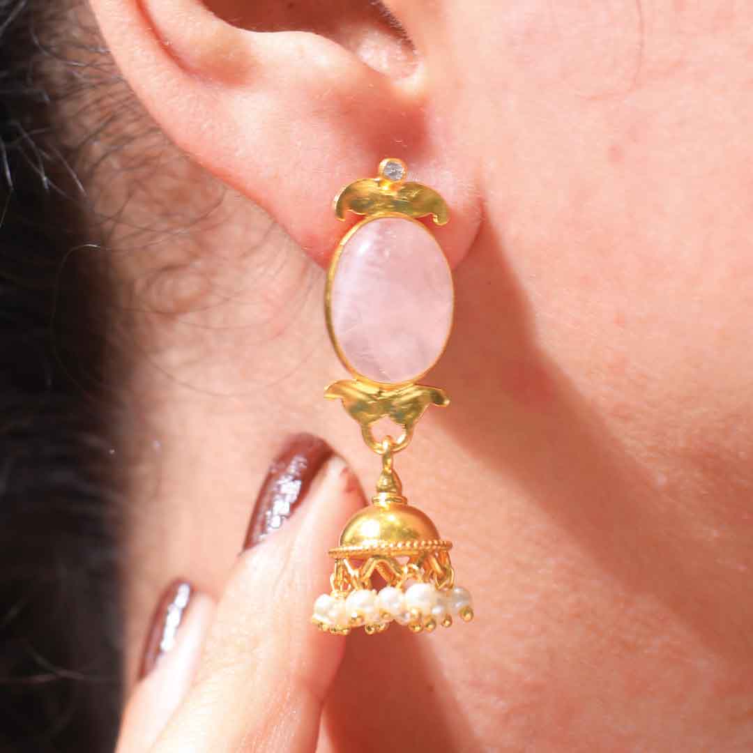 Blush Oval Jhumka Kundan Earrings