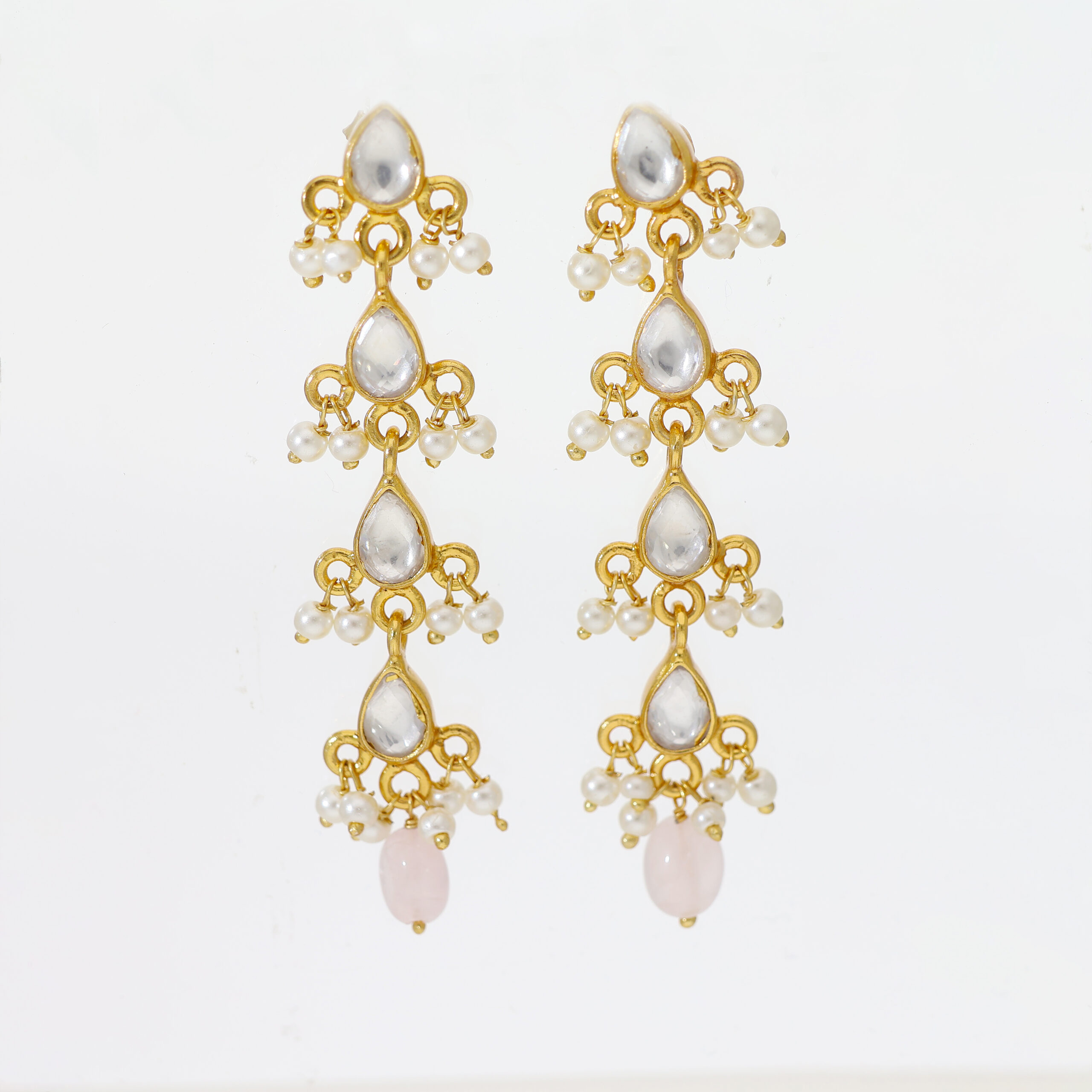 Pearl Cascade Long Kundan Earrings - Image 2