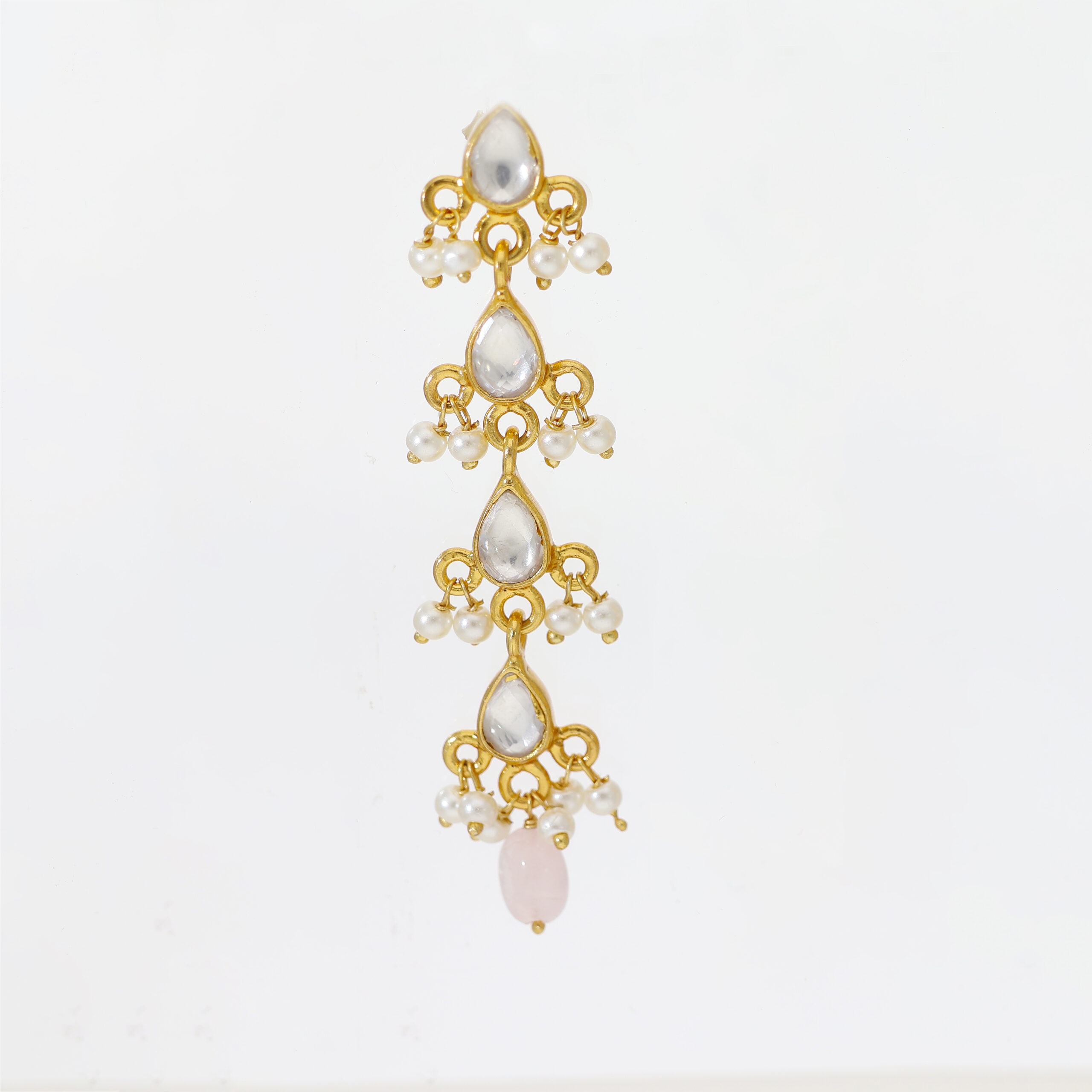 Pearl Cascade Long Kundan Earrings - Image 3