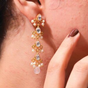 Pearl Cascade Long Kundan Earrings
