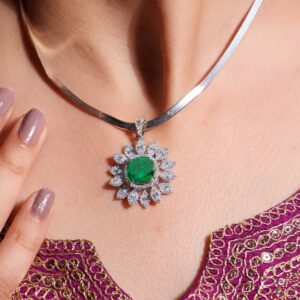 Emerald Lotus Pendant Set/ Without Chain