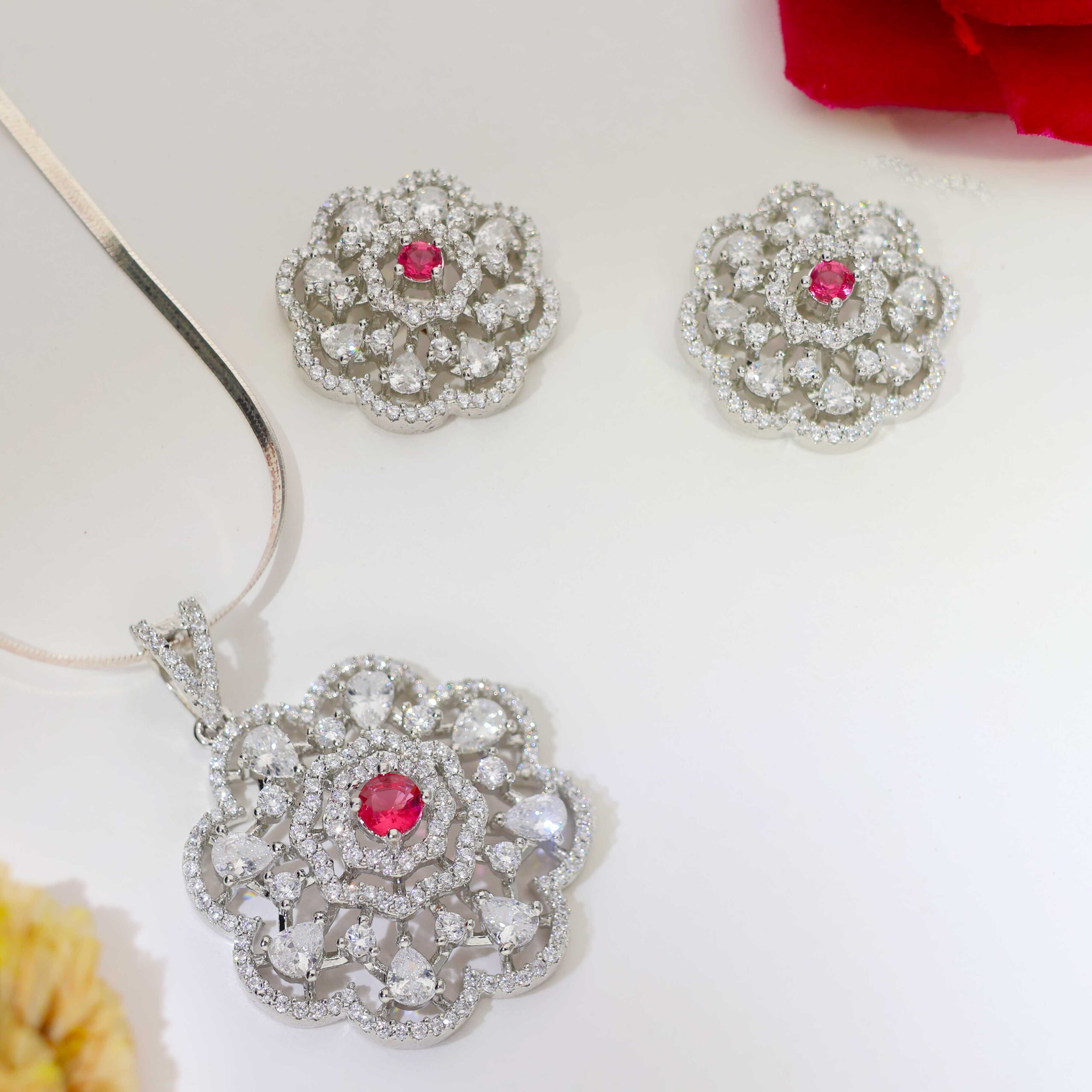 Crimson Center Bloom Pendant Set/ Without Chain - Image 5