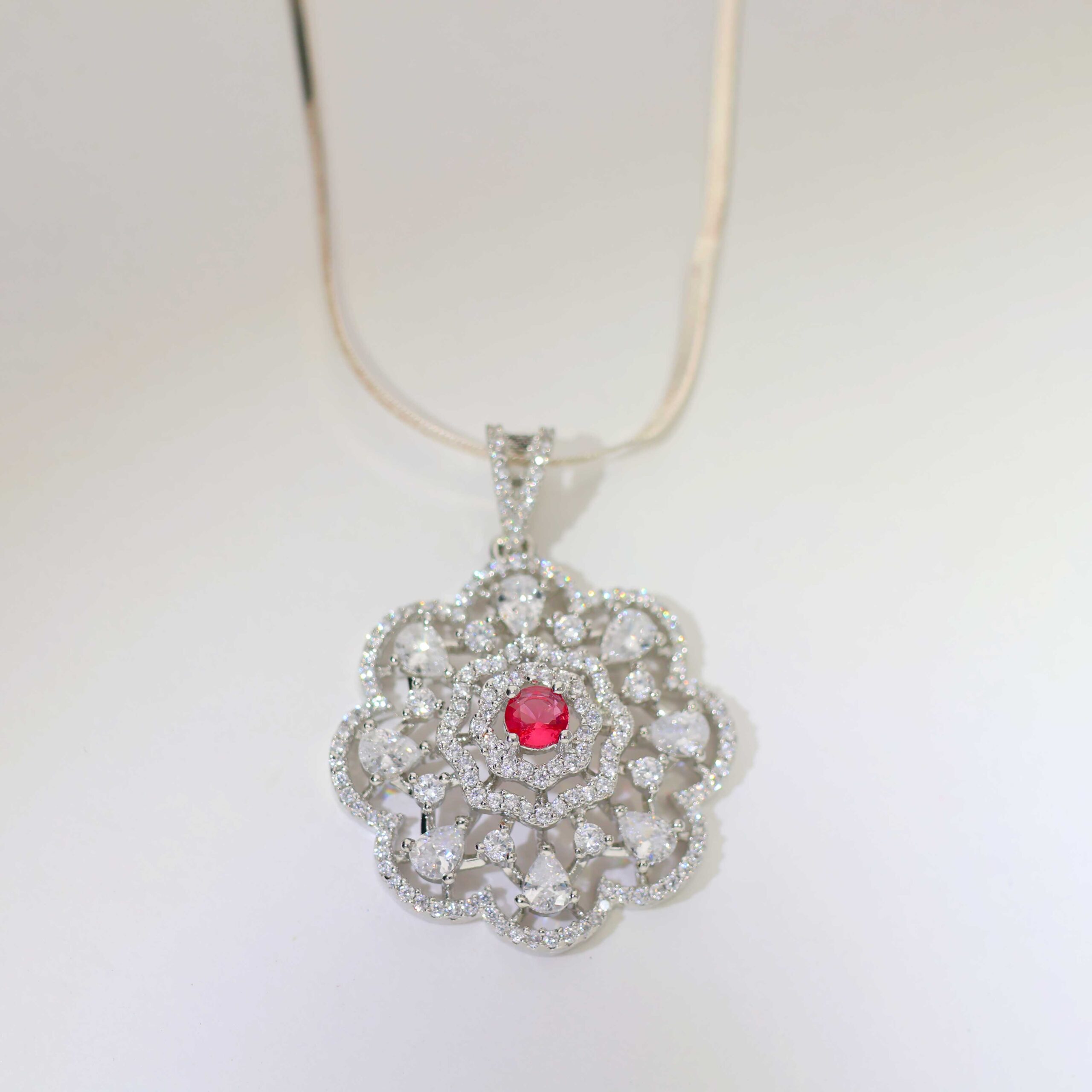 Crimson Center Bloom Pendant Set/ Without Chain - Image 3