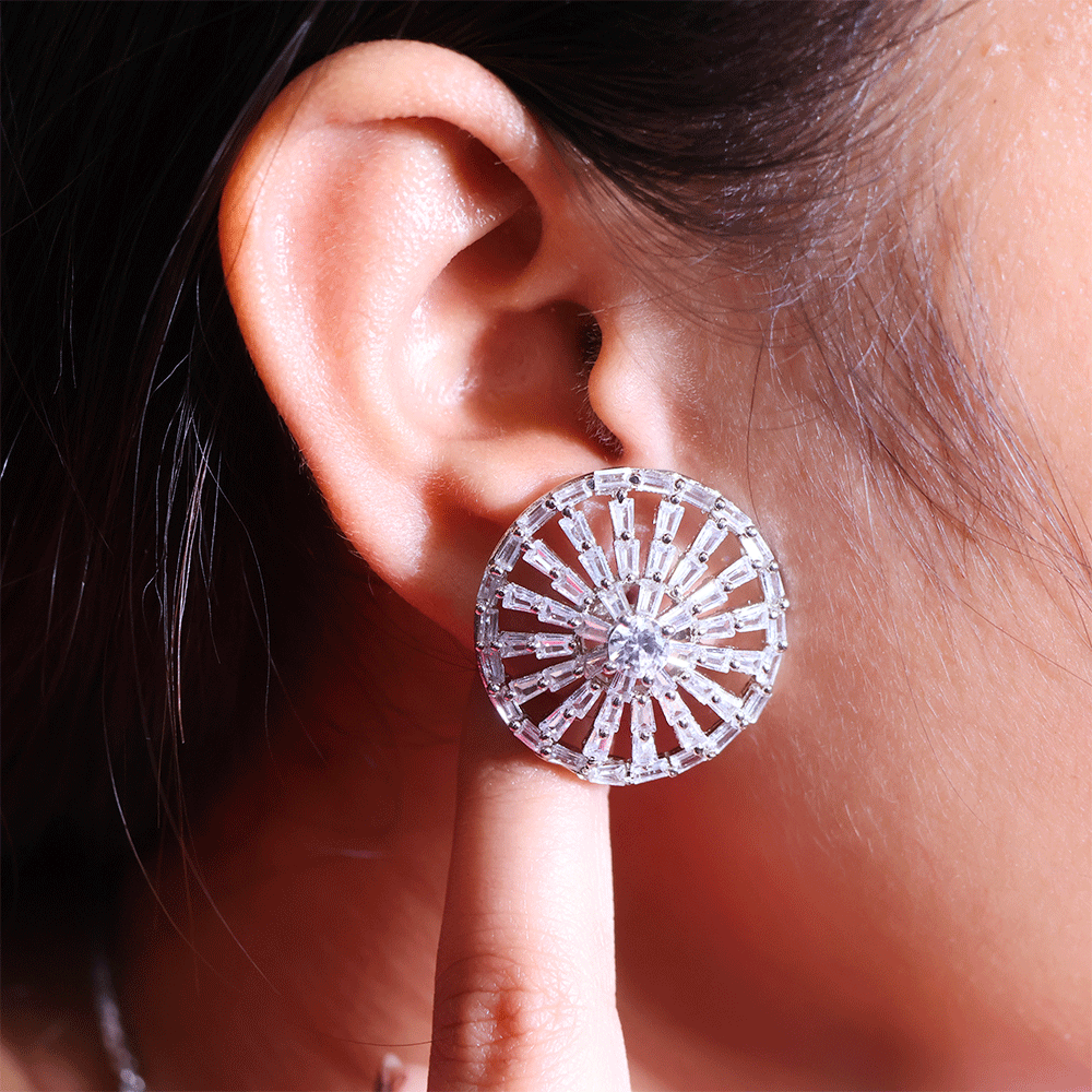 Sunburst Baguette Circle Ladies Earring