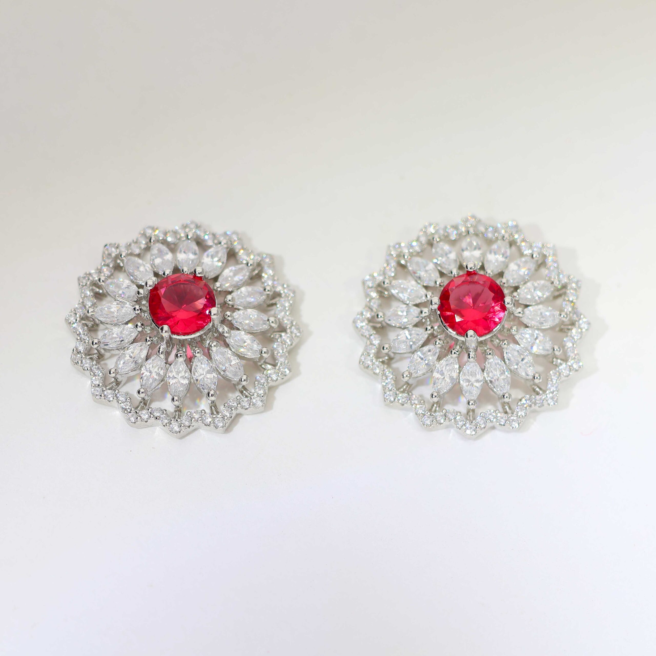 Ruby ZigZag Halo Pendant Set/ Without Chain - Image 4