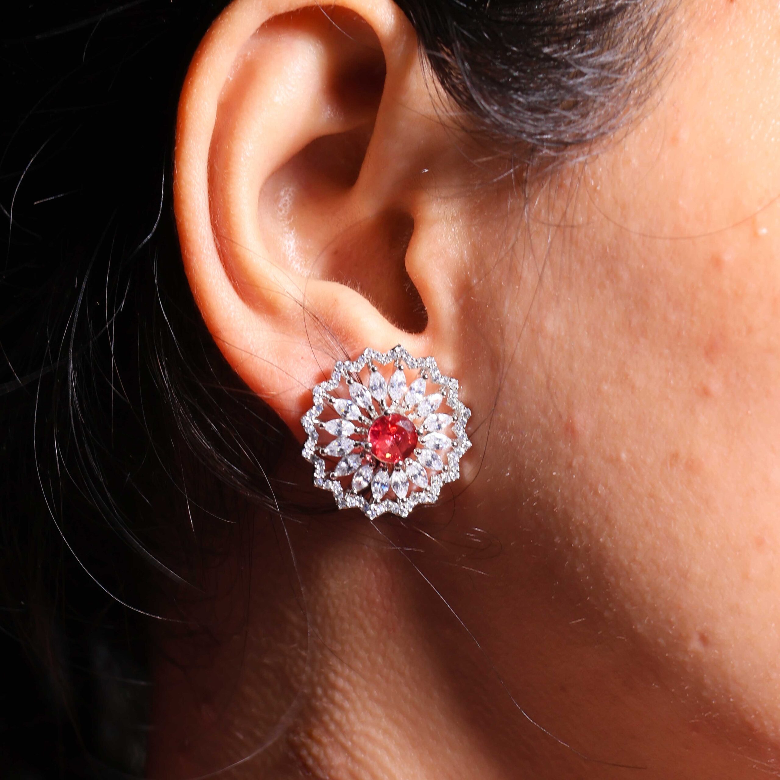 Ruby ZigZag Halo Pendant Set/ Without Chain - Image 6