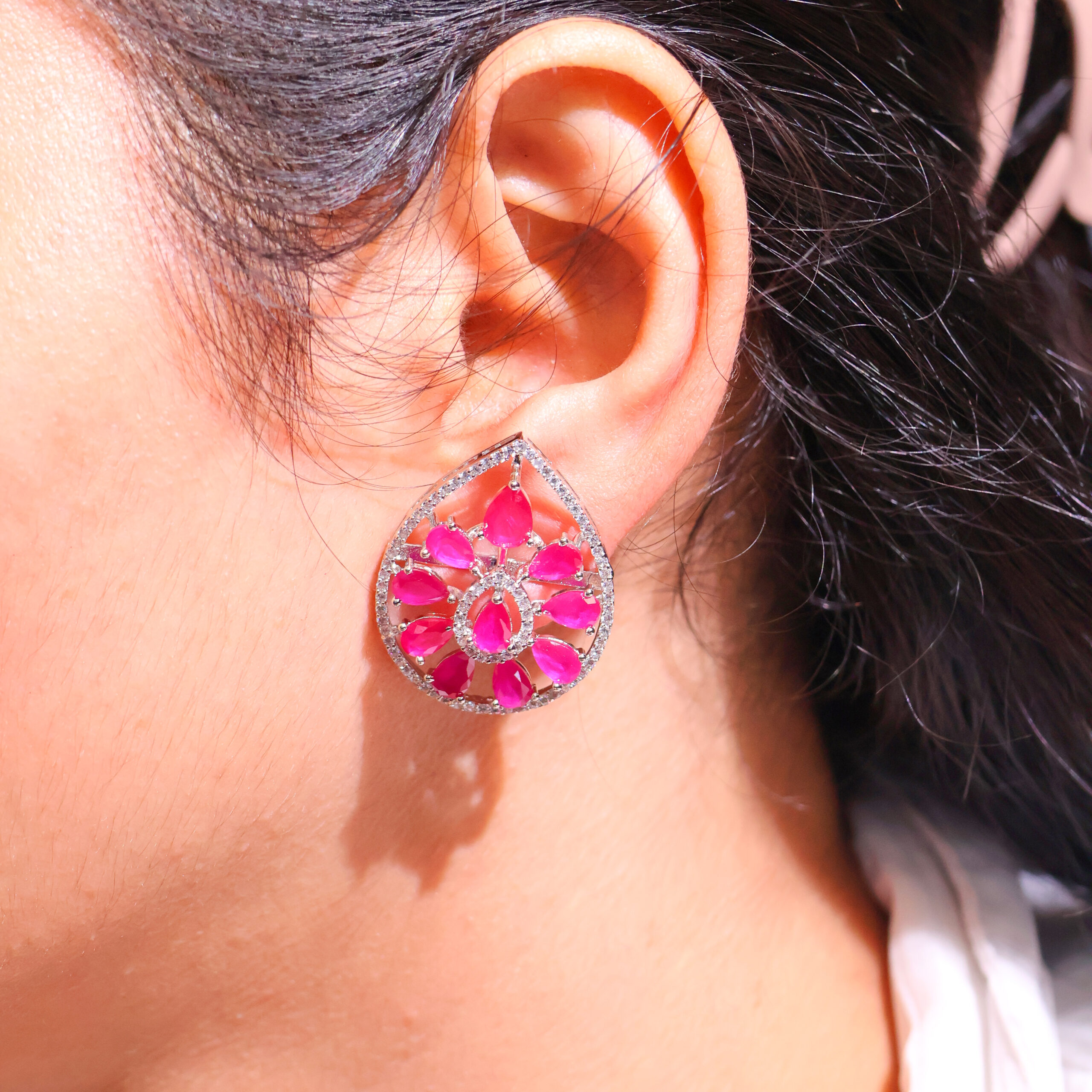 Rose Lotus Halo Ladies Earring - Image 5