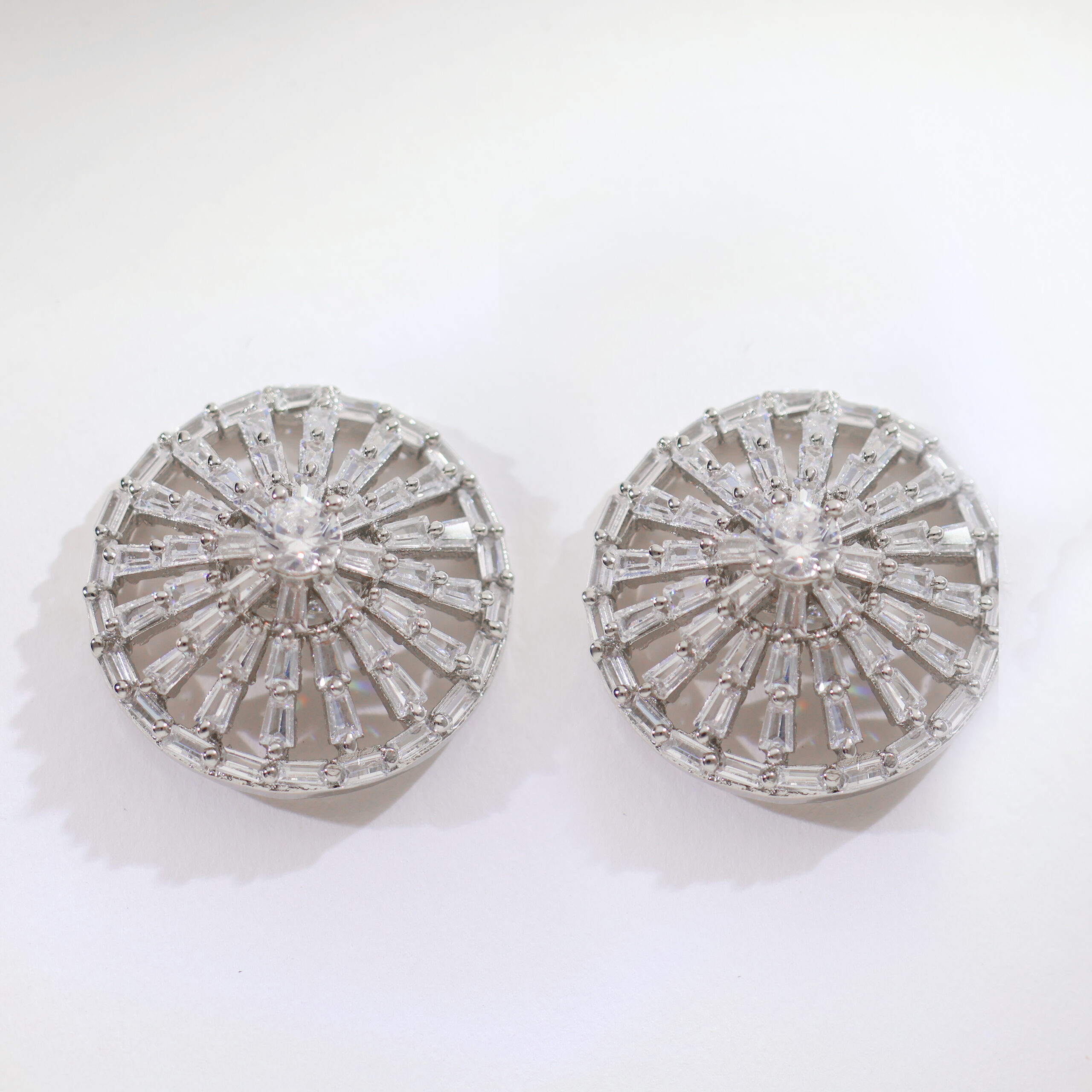 Sunburst Baguette Circle Ladies Earring - Image 2