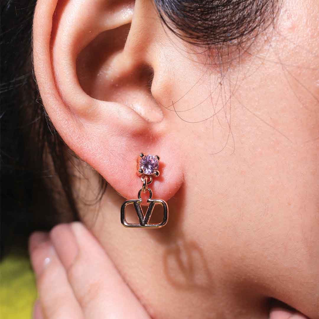 Violet Spark Stud Rosegold Earrings - Image 5