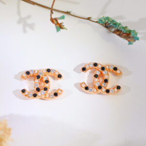 Pearl & Black Sparkle Interlock Rosegold Earrings