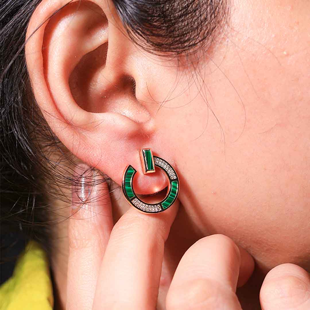 Green Glow Pavé Circle Rosegold Earrings - Image 5