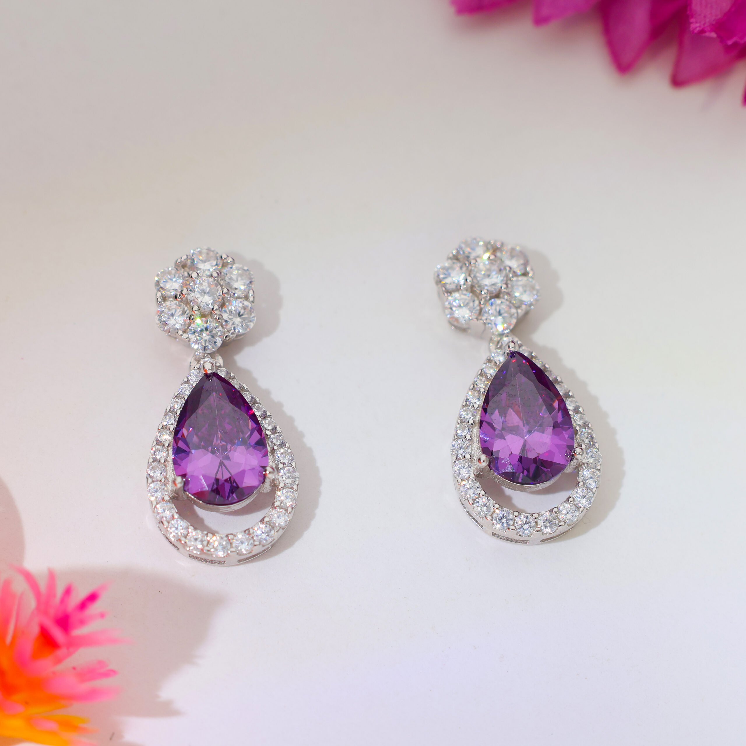 Amethyst Teardrop Halo Earring