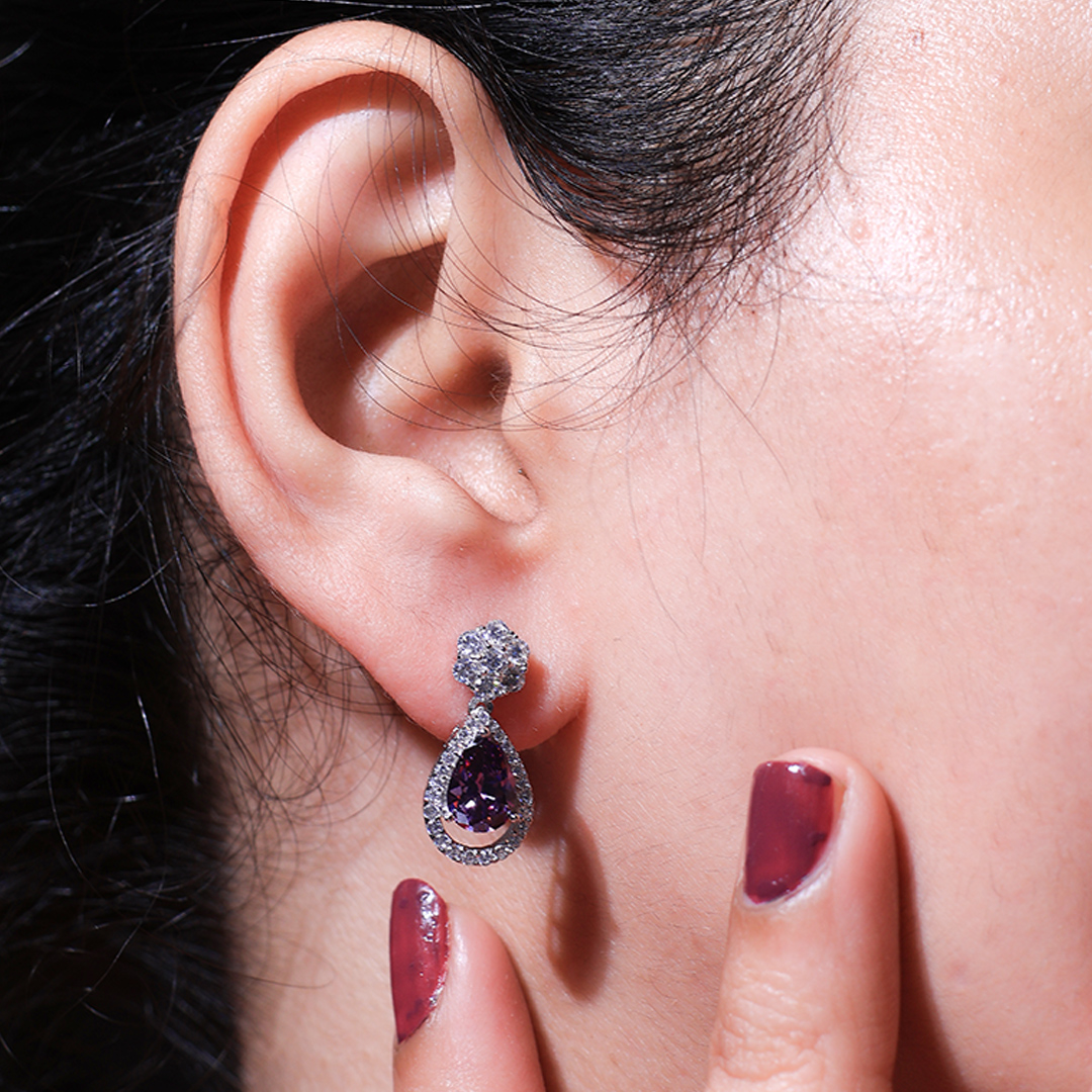 Amethyst Teardrop Halo Earring - Image 5