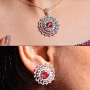 Ruby ZigZag Halo Pendant Set/ Without Chain