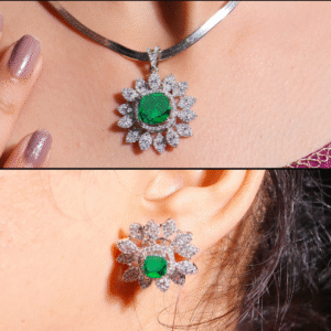 Emerald Lotus Pendant Set/ Without Chain