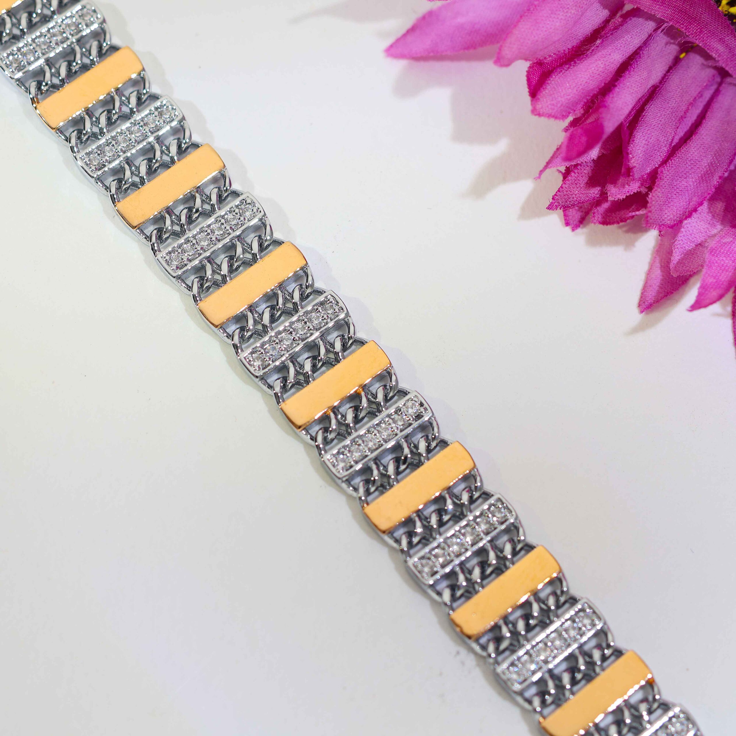 Two-Tone Bar Link Gents Bracelet - Image 5