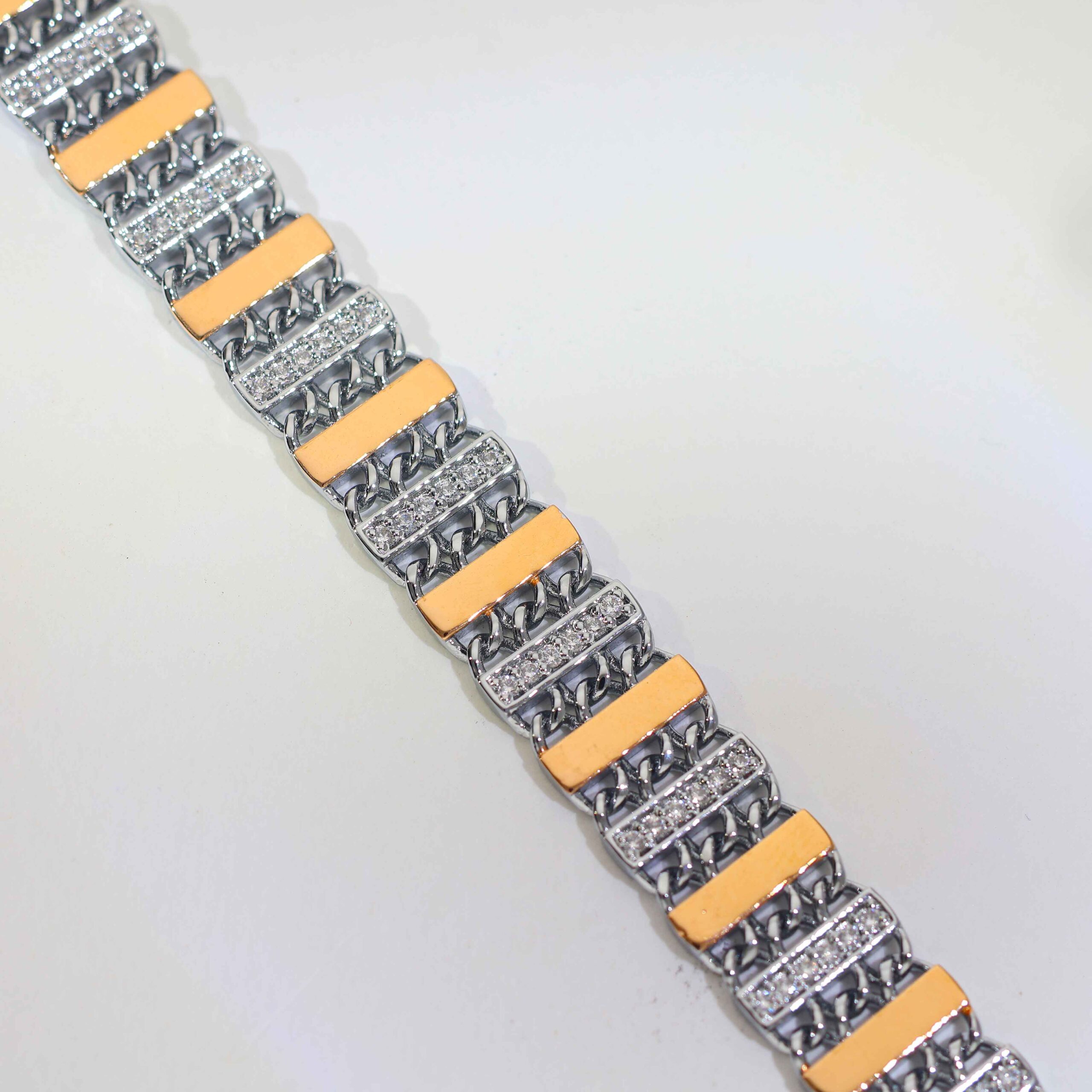 Two-Tone Bar Link Gents Bracelet - Image 2
