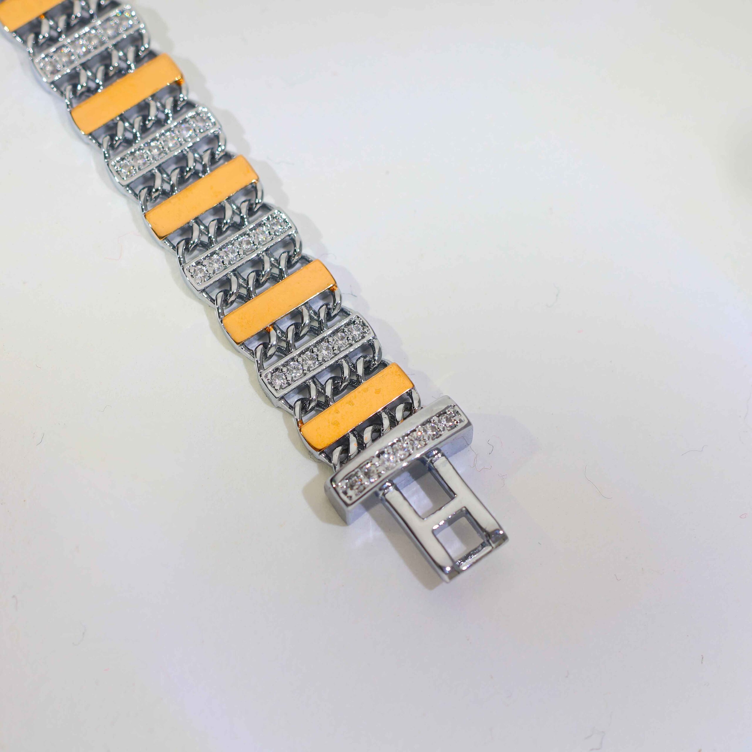Two-Tone Bar Link Gents Bracelet - Image 4