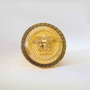Greek Lion Face gents gold ring