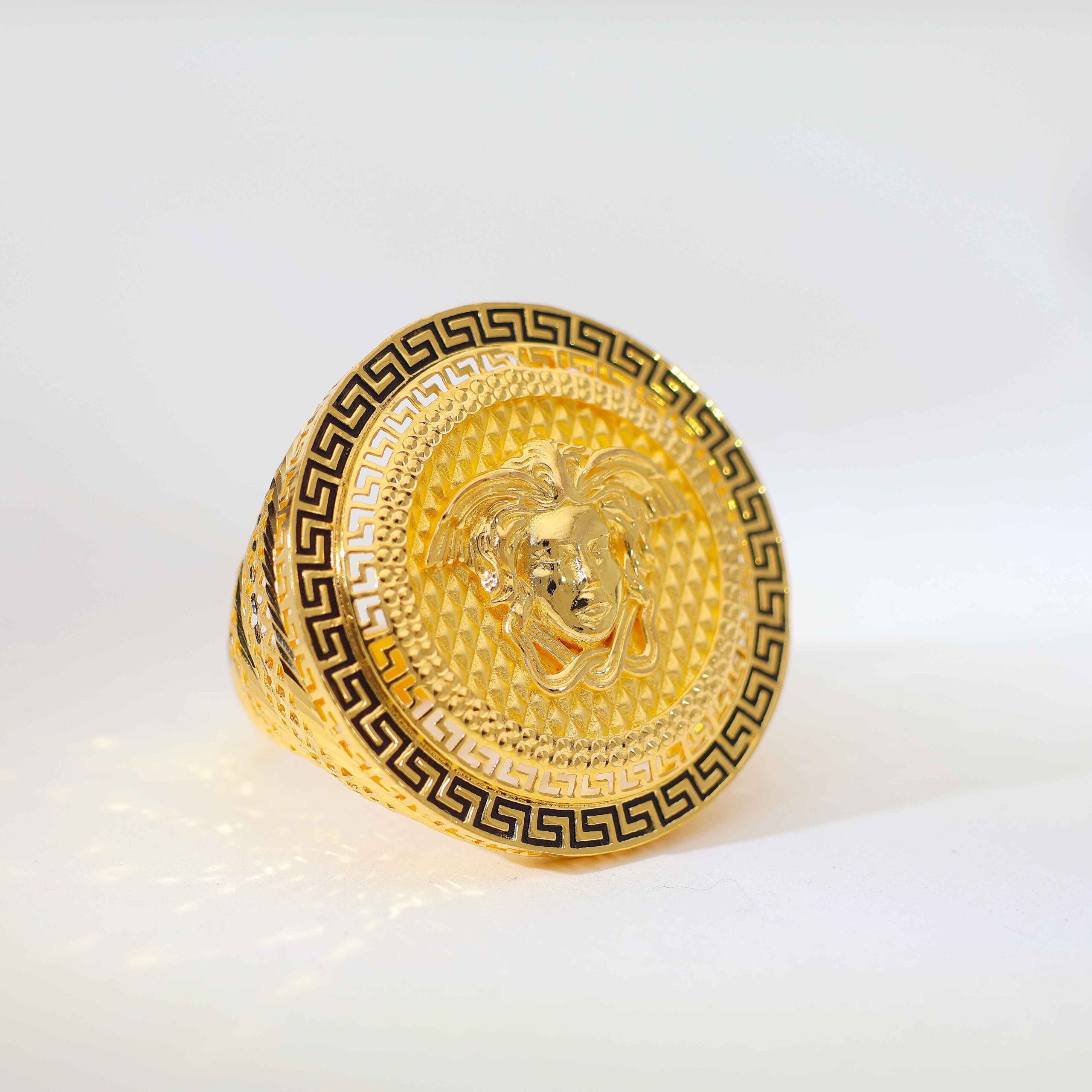 Greek Lion Face gents gold ring - Image 2